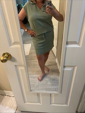 Women's Olive Green Skirt Set – Casual Drawstring Tee & Skirt